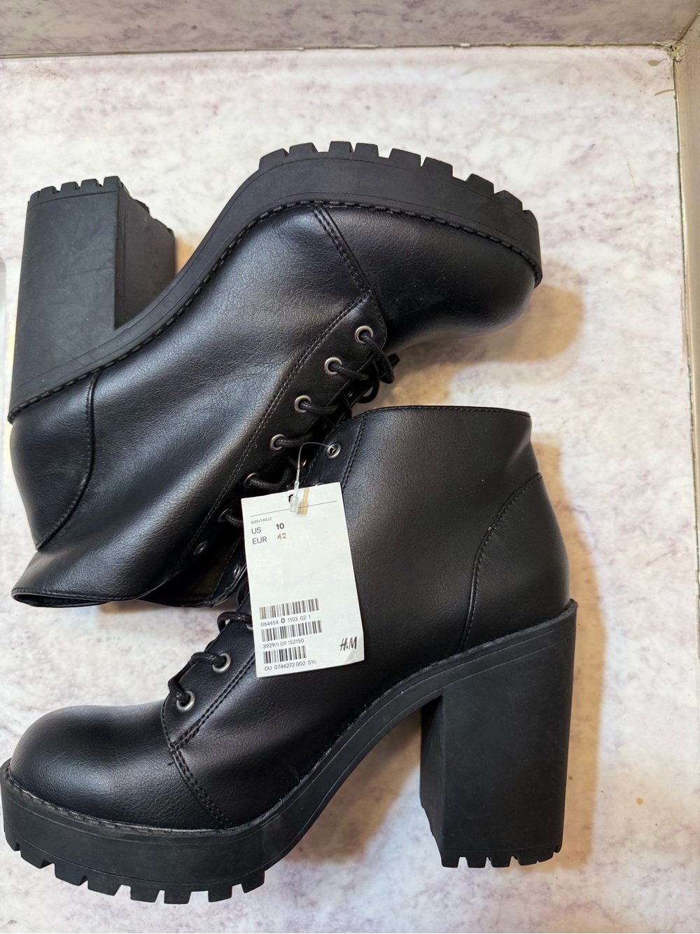 H&M Black Lace-Up Platform Block Heel Boots